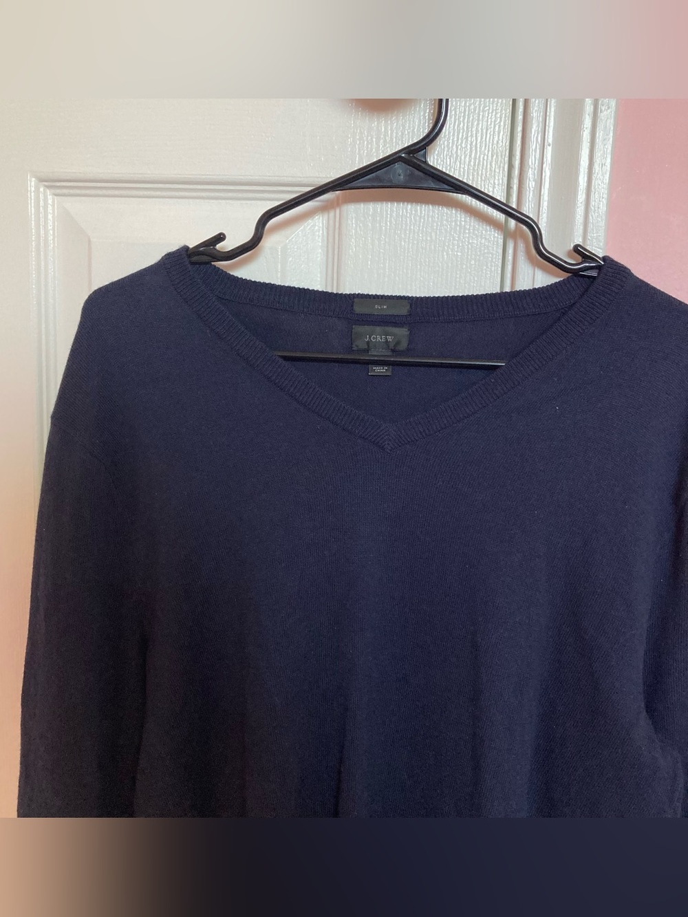 J. Crew Men’s Cotton Cashmere blend Dark Navy Slim Fit V-Neck Sweater Pullover